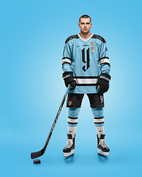 Man Wearing Full Ice Hockey Kit Mockup