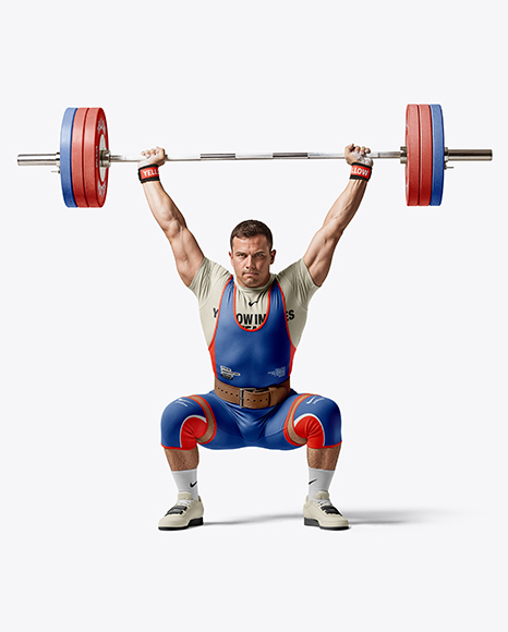 Man Wearing Weightlifing Suit with Barbell Mockup - Premium PSD Mockups
