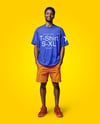 Black Man Wearing T-shirt and Shorts Mockup