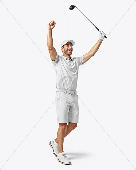 Man Wearing Golf Shirt and Shorts Mockup