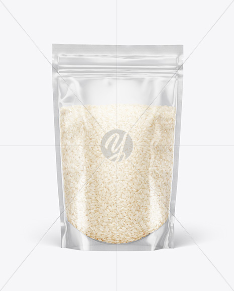 Clear Stand-Up Pouch w/ Rice Mockup