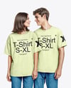 Young Couple Wearing Oversized T-shirts and Jeans Mockup