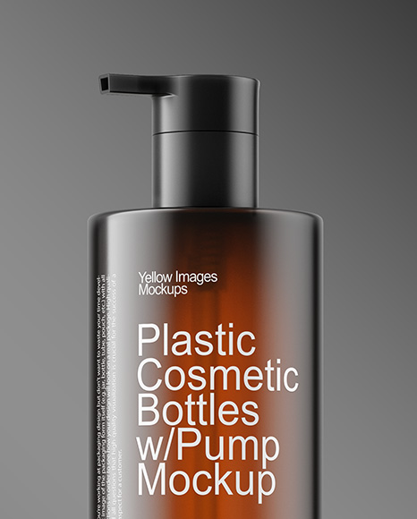 Amber Cosmetic Bottles with Pump Cap Mockup