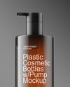 Amber Cosmetic Bottles with Pump Cap Mockup