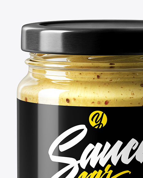 Clear Glass Jar with Dijon Mustard Mockup