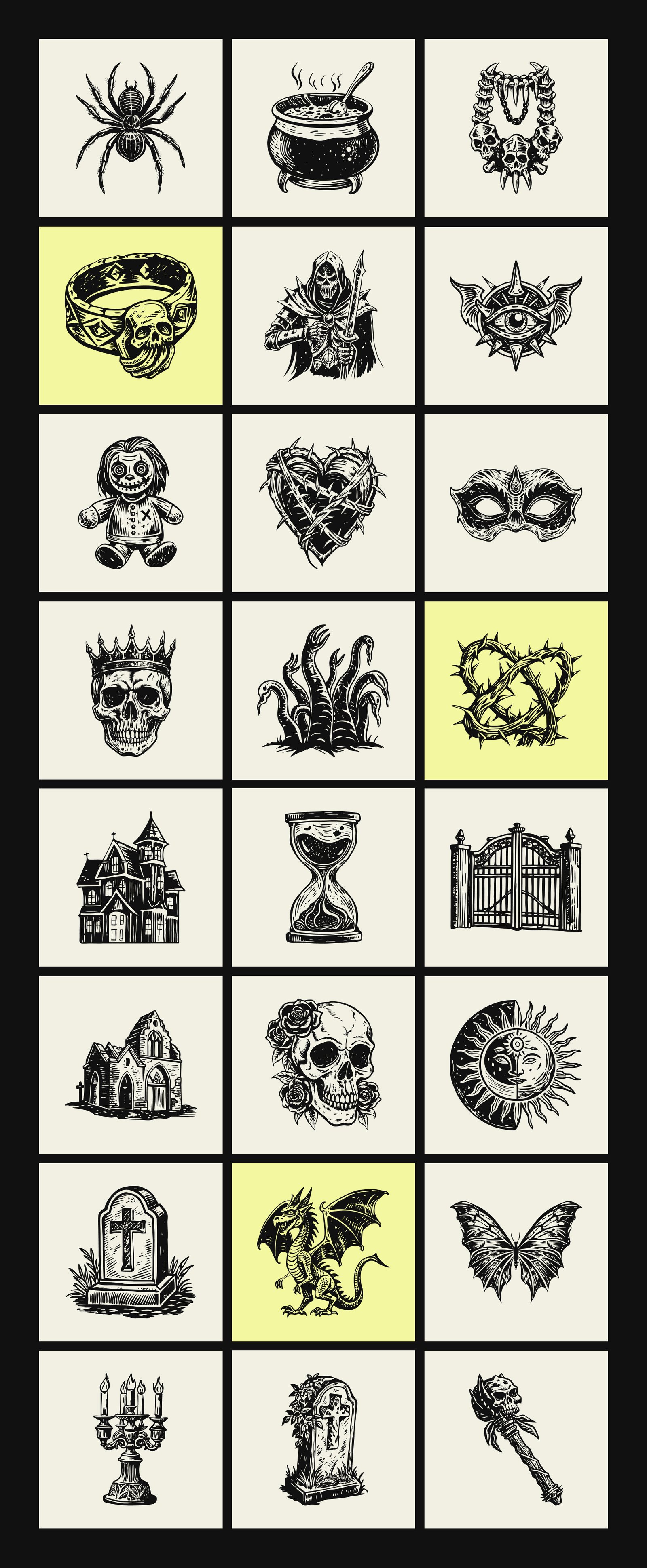 Vintage Gothic Illustration Art Set