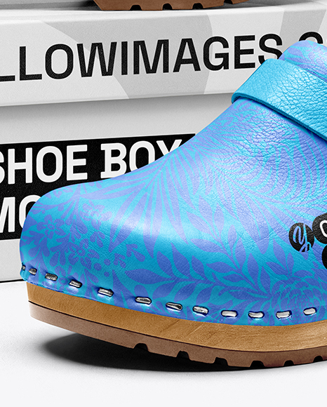 Pair of Clogs with Shoe Box Mockup
