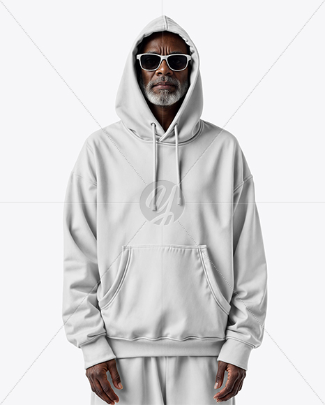 Elderly Black Man Wearing Hoodie and Sweatpants Mockup