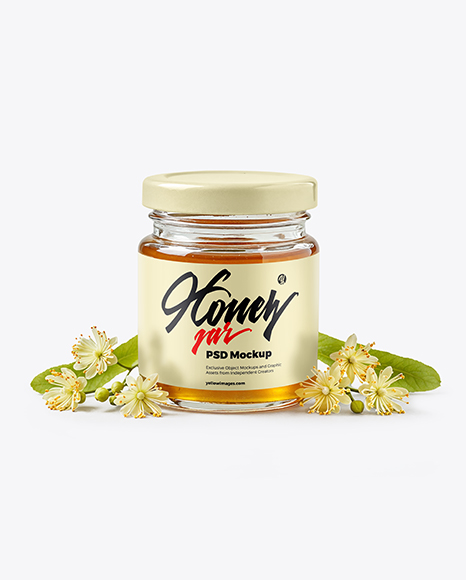 Small Clear Glass Jar with Linden Honey Mockup - Realistic mockups