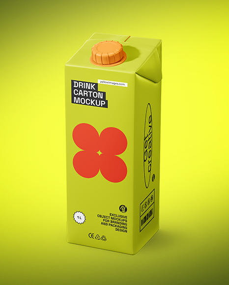 1L Carton Drink Box Mockup - Half Side view