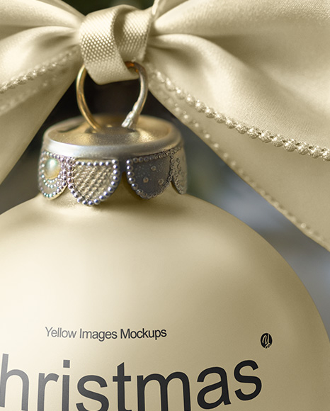 Metallic Christmas Ball with Bow Mockup