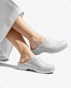 Pair of Clogs on Woman's Legs Mockup
