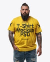 Fat Bearded Man Wearing T-shirt and Ripped Jeans Mockup