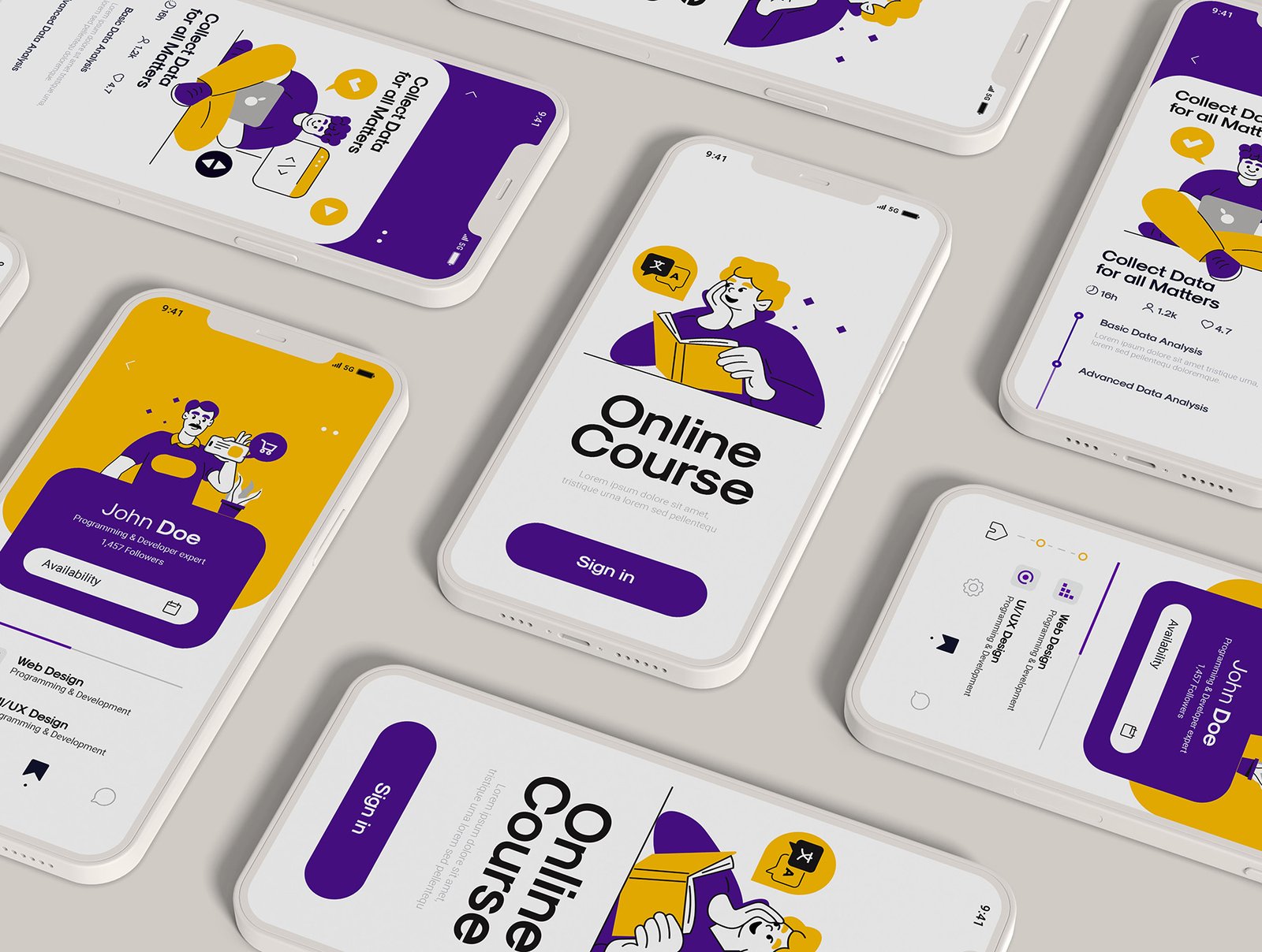 Flat Business Illustration Pack – Bold Purple &amp; Yellow