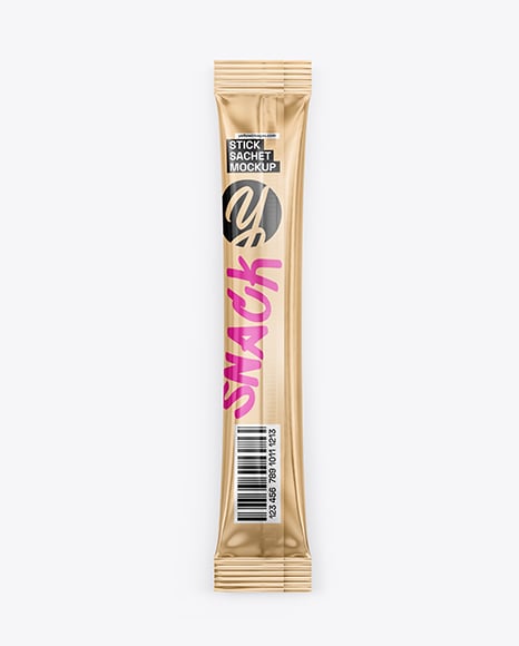 Glossy Metallic Stick Sachet Mockup - Stick pack mockup