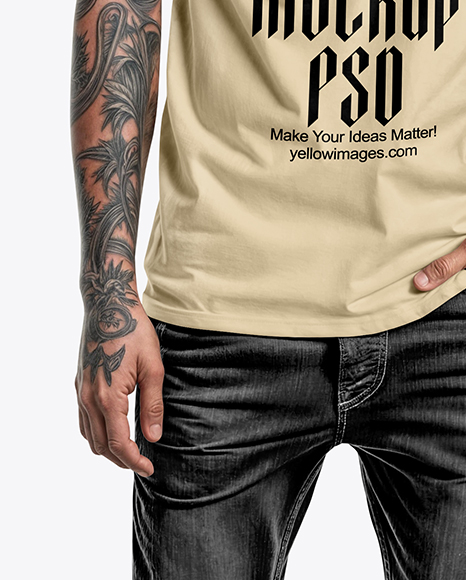 Man with Tattoos Wearing T-Shirt and Jeans Mockup