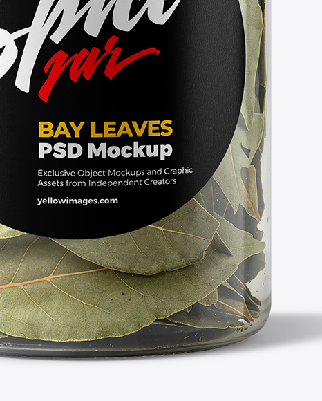 Plastic Jar with Bay Leaves Mockup
