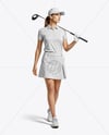 Woman Wearing Golf Shirt and Skirt Mockup
