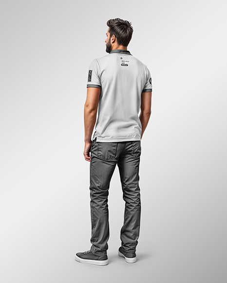 Man Wearing Polo Shirt and Jeans Mockup