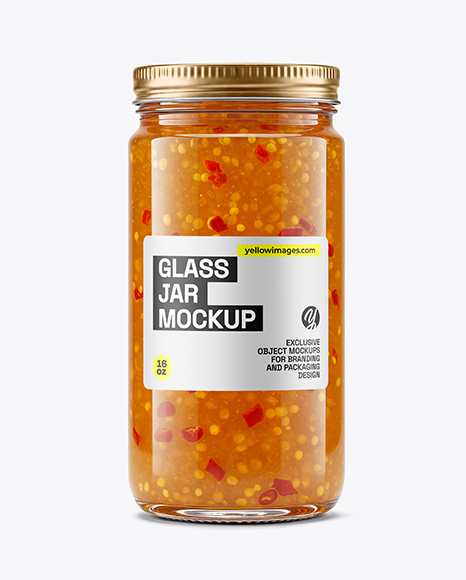 Clear Glass Jar with Hot Pepper Jelly Mockup - Sauce bottle mockup