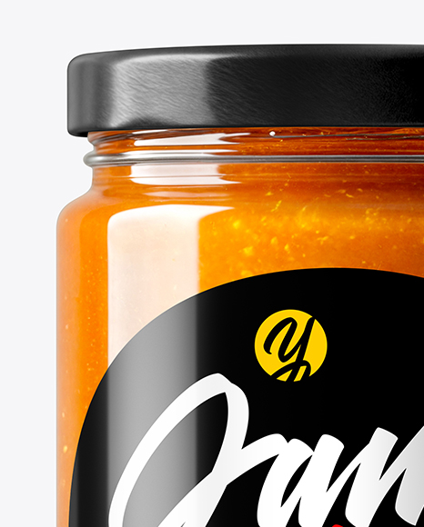 Clear Glass Jar with Apricot Jam Mockup