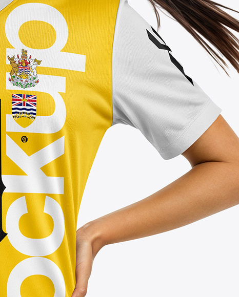 Woman Wearing Soccer Jersey and Shorts Mockup
