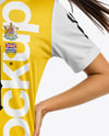 Woman Wearing Soccer Jersey and Shorts Mockup