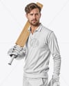 Cricket Player Wearing a Sleeveless Jumper Holding a Bat Mockup