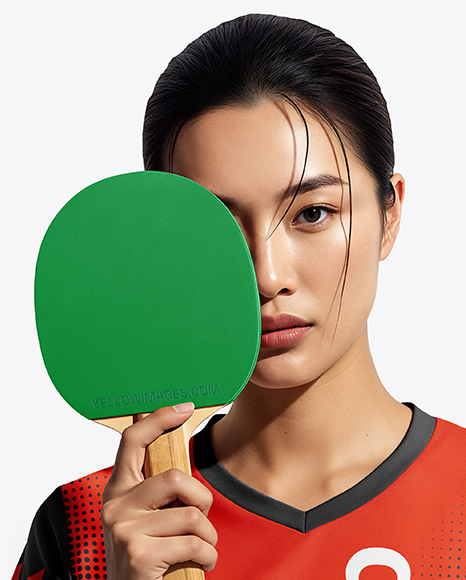 Asian Woman Wearing Table Tennis Jersey Mockup