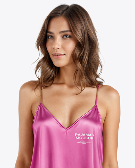 Woman Wearing Pajamas with Pants and Sleeveless Blouse Mockup