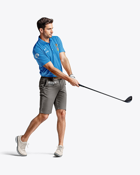 Man Wearing Golf Shirt and Shorts Mockup - Kit mockup psd