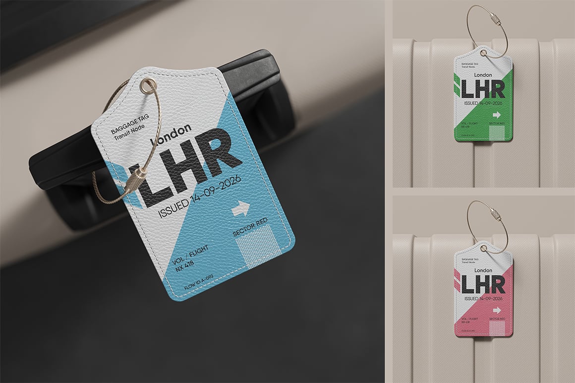 Leather Luggage Tag with Metal Cable Loop Mockup