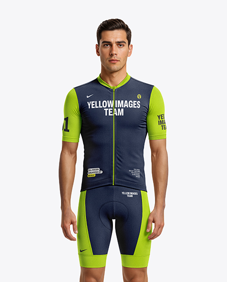 Man Wearing Cycling Jersey and Bib Shorts Mockup - Model mockups