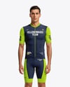 Man Wearing Cycling Jersey and Bib Shorts Mockup
