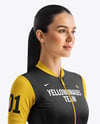 Woman Wearing Cycling Jersey and Bib Shorts Mockup