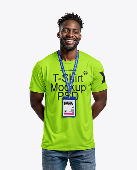 Smiling Black Man Wearing T-shirt with Badge Holder Mockup - Pdp+In+2020+Black+Tshirt+Outfit+Plain+Black+T+Shirt+Black+Tshirt+Men