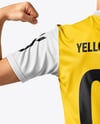 Man Wearing Soccer Jersey and Shorts Mockup