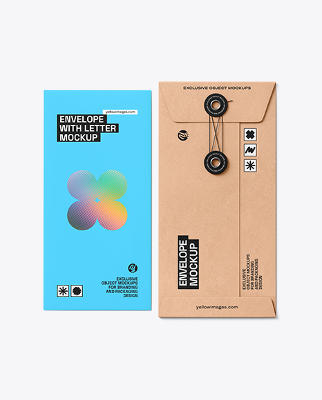 Kraft Paper Envelope with Letter Mockup – Top View
