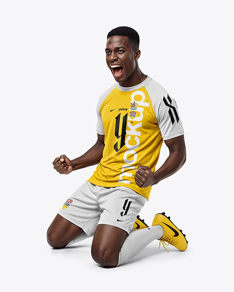 Soccer Player Wearing Raglan Jersey and Shorts Mockup