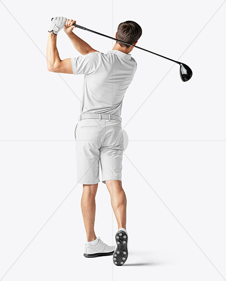 Man Wearing Golf Shirt and Shorts Mockup