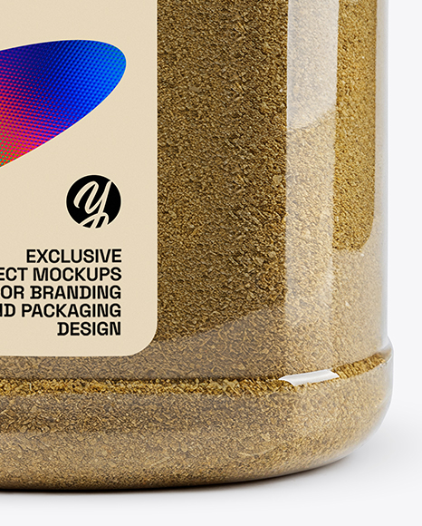Clear Plastic Jar with Asafoetida Spice Mockup