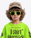 Boy Wearing Oversize T-Shirt and Baseball Cap Mockup