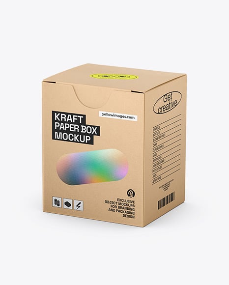 Kraft Paper Box Mockup – Half Side View (High-Angle Shot) - Cylindrical box mockup
