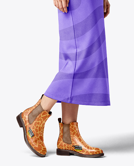 Chelsea Boots on Woman's Legs with Dress Mockup
