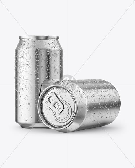 330ml Metallic Drink Cans with Condensation Drops Mockup