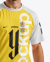 Soccer Player Wearing Raglan Jersey and Shorts Mockup