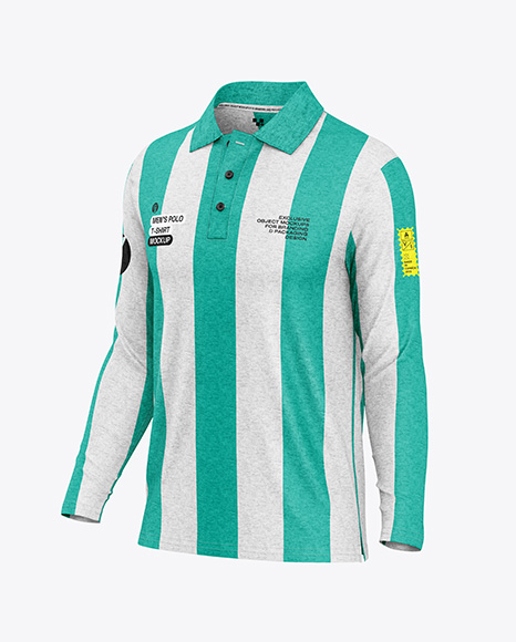 Men's Heather Long Sleeve Polo Shirt Mockup - Half Side View