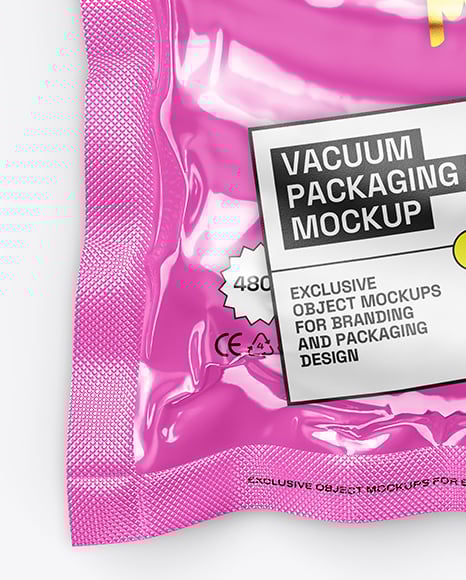 Glossy Plastic Flow-Pack with Sausages Mockup