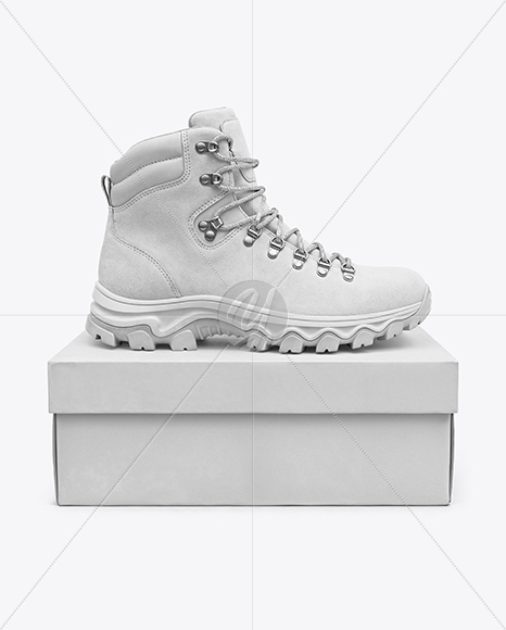 Hiking Boot on Shoe Box Mockup