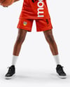 Woman Wearing Full Basketball Uniform and Holding Ball Mockup
